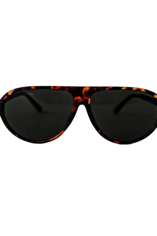 Retro Oval Flat Sunglasses - Tortoise Frame/Black Lens - Sunglasses