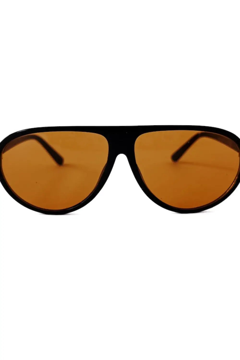 Retro Oval Flat Sunglasses - Black Frame/Amber Lens - Sunglasses