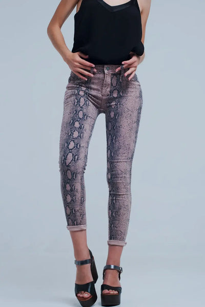 Q2 Reversible animal print pink jeans