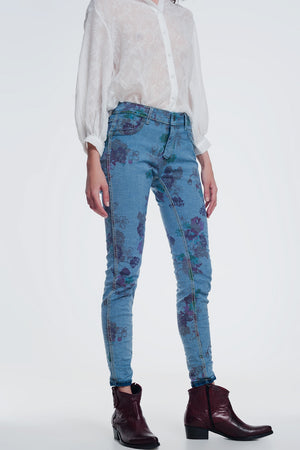 Q2 reversible wrinkled denim skinny jeans