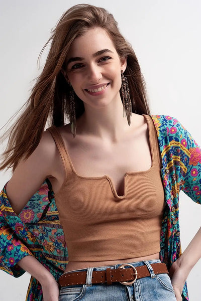 Rib crop top in beige - Tops
