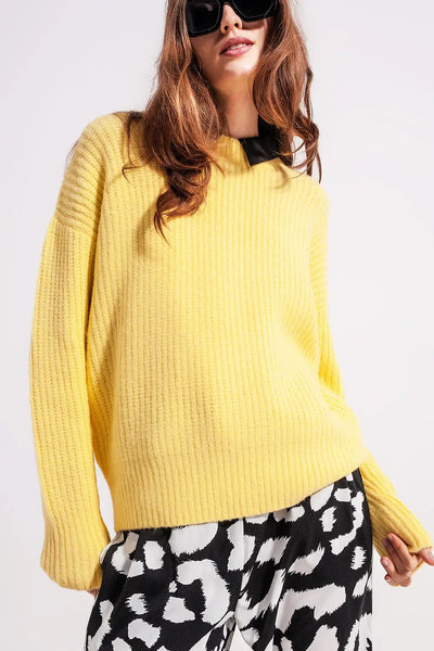 Rib knit sweater in yellow - Sweaters