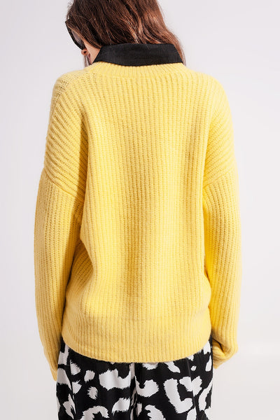 Rib knit sweater in yellow