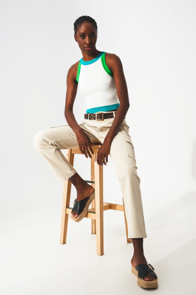 Ribbed cropped vest top in blue