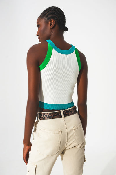 Ribbed cropped vest top in blue
