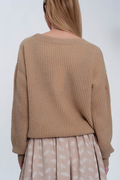 Ribbed jumper in light beige