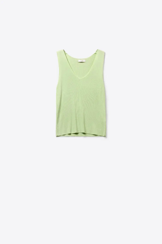 Q2 Ribbed Knit V-Neck Tank Top in mint green color