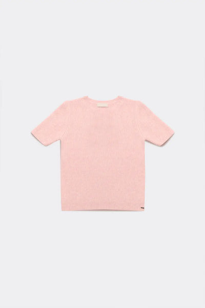 Ribbed short sleeve crop knitted top in pink - Sweaters
