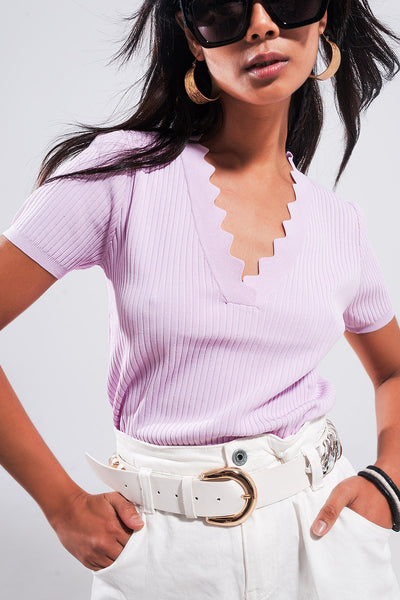 Ribbed v neck jumper in lilac