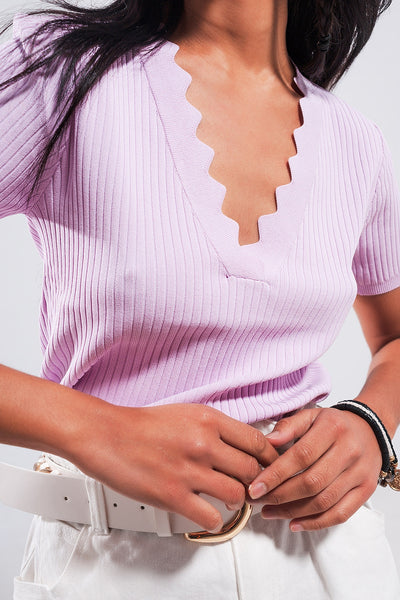 Ribbed v neck jumper in lilac