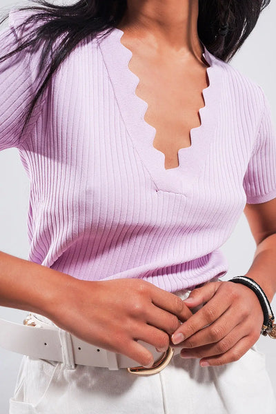Ribbed v neck jumper in lilac - Sweaters