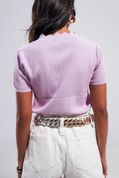 Ribbed v neck jumper in lilac - Sweaters