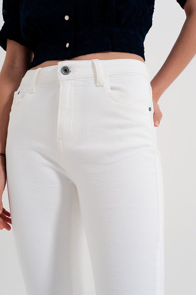 Rigid cropped flare jeans in cream with raw hem