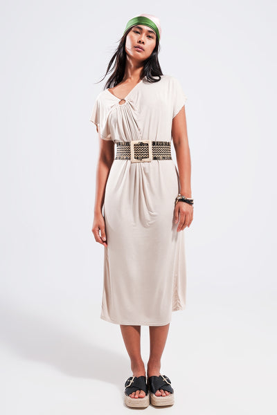 Ring midi dress in beige