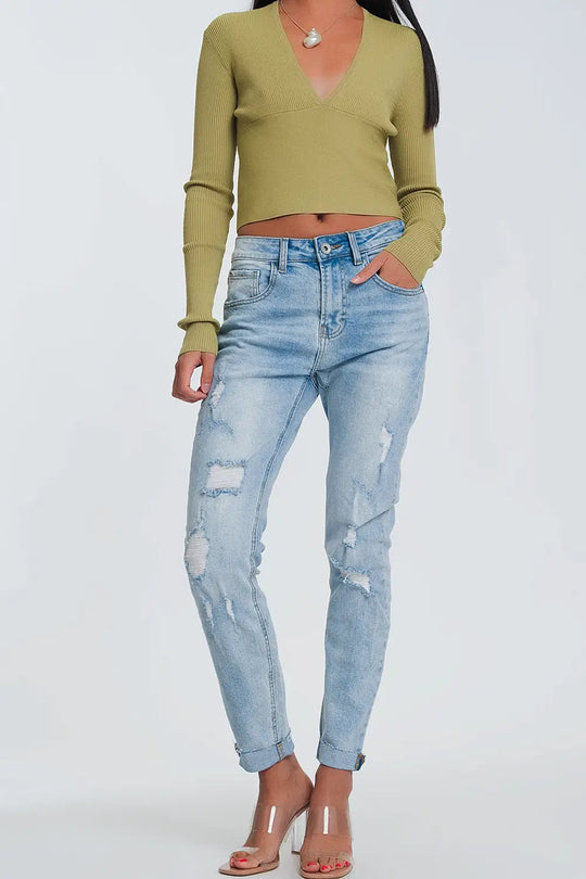 Ripped boyfriend jeans in light denim - Jeans