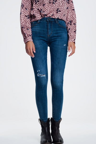 Q2 Ripped skinny jeans in blue denim