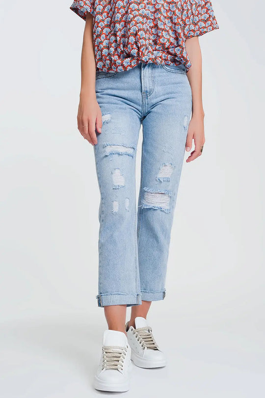 ripped straight fit jeans in light denim - Jeans