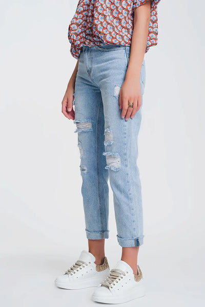ripped straight fit jeans in light denim - Jeans