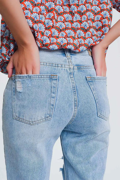 ripped straight fit jeans in light denim - Jeans