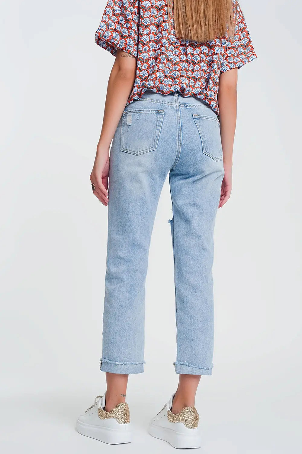 ripped straight fit jeans in light denim - Jeans