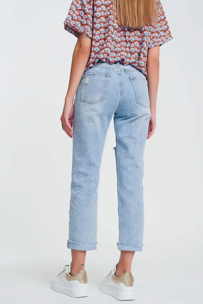 ripped straight fit jeans in light denim - Jeans