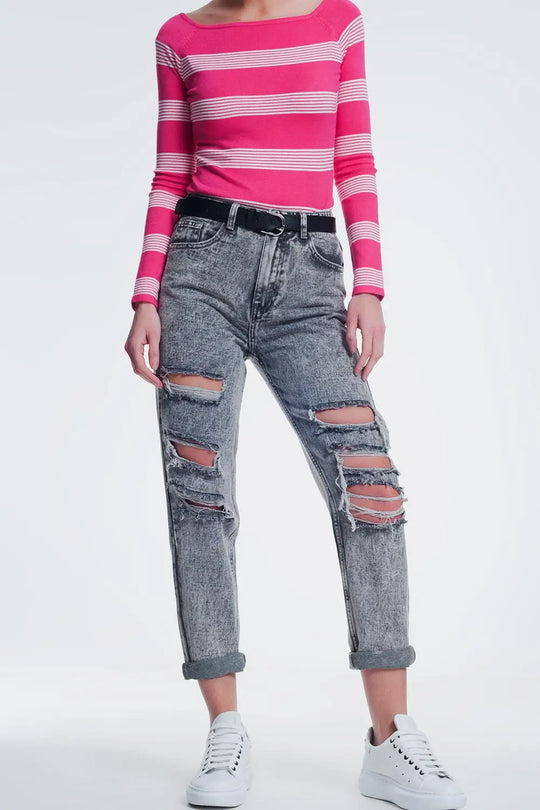 Q2 ripped straight jeans in gray