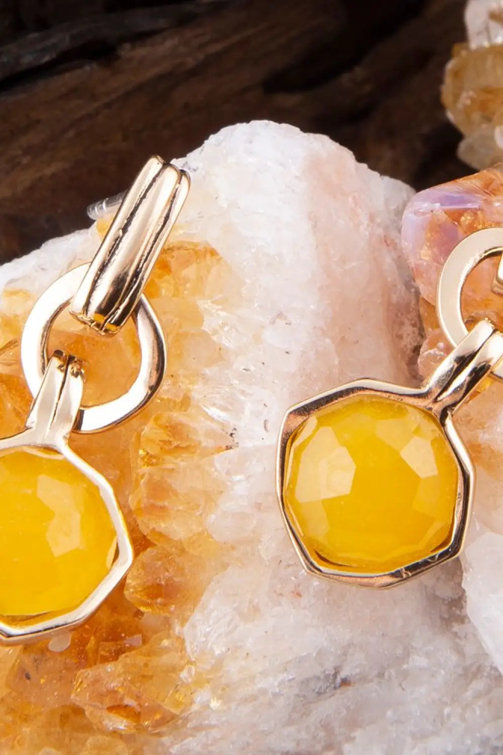 River Rocks Yellow Quartz and Golden Bronze Earrings - Earrings