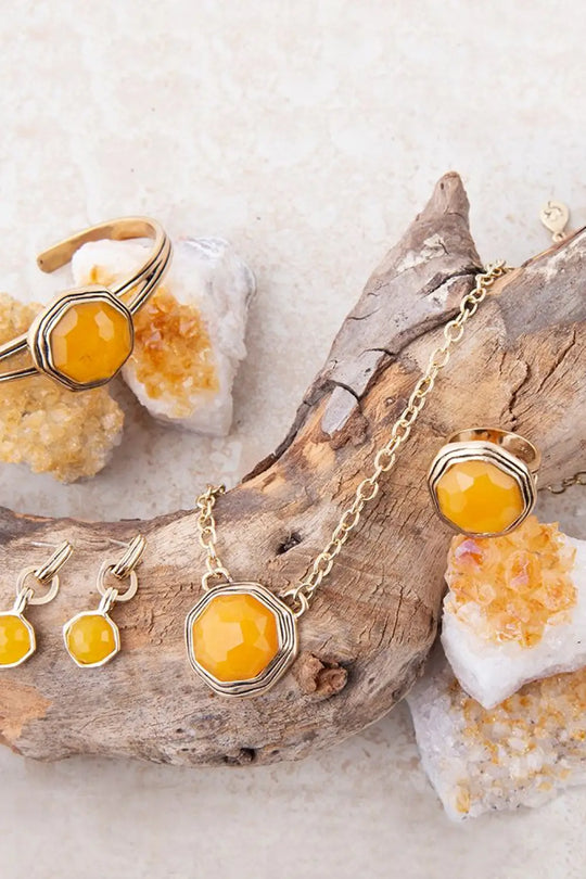 River Rocks Yellow Quartz Golden Statement Ring - Rings