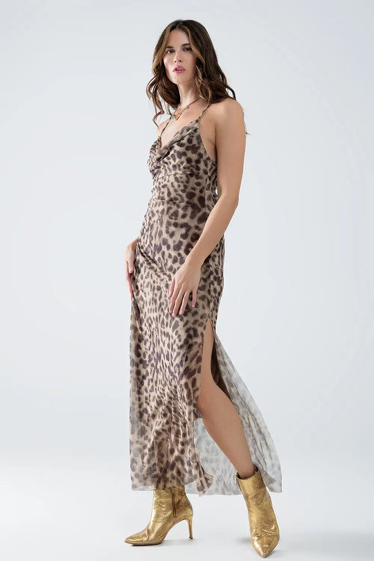 Robe à bretelles léopard en tissu mesh - Vestidos