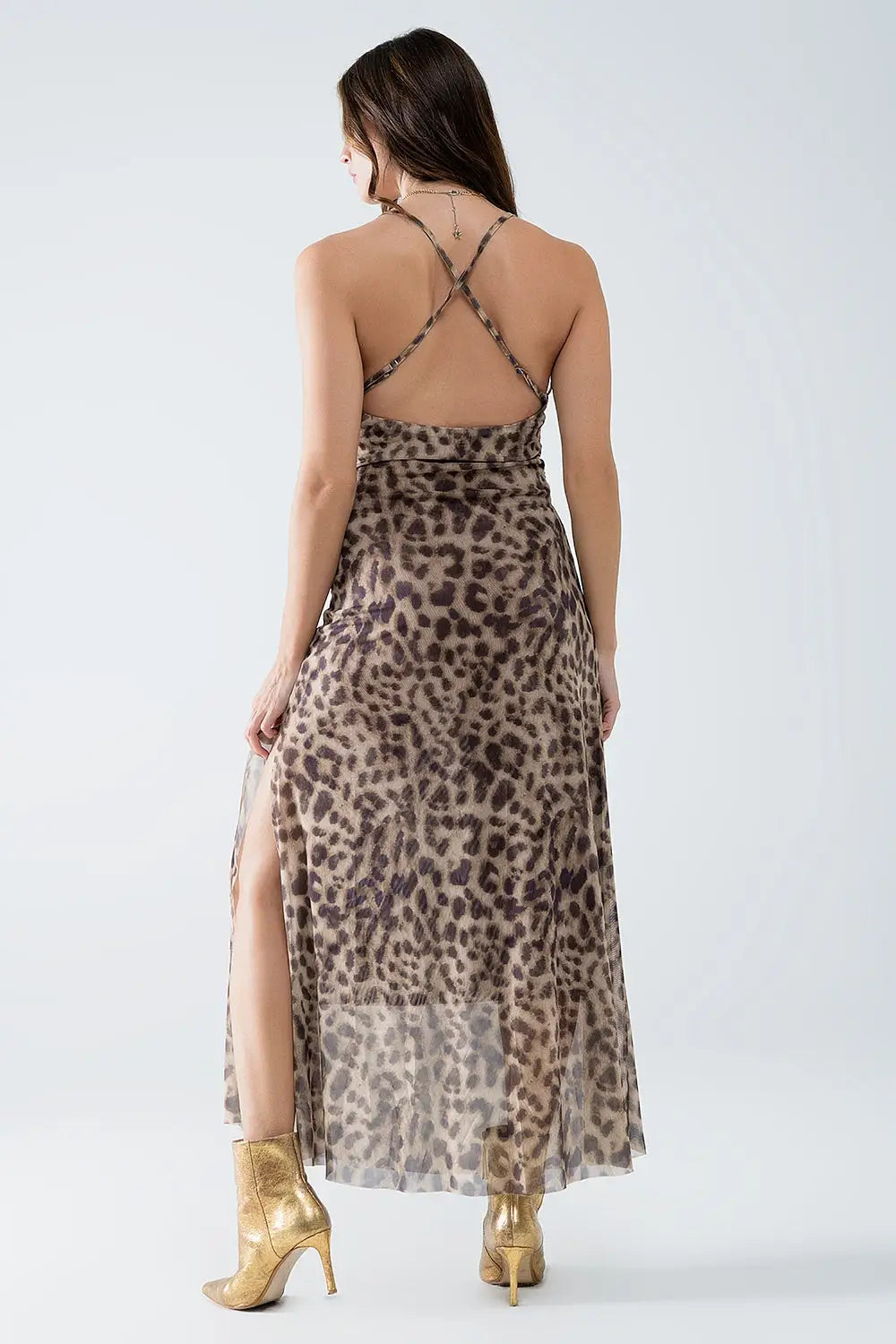 Robe à bretelles léopard en tissu mesh - Vestidos