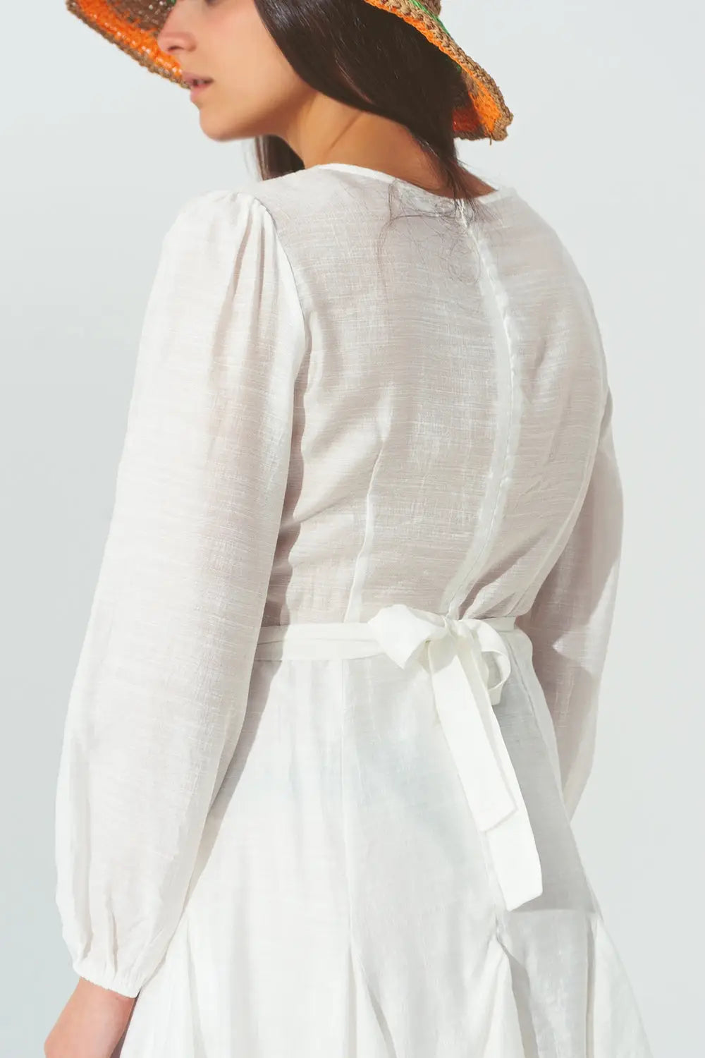 Robe à Col V à Volants Blanc - Vestidos