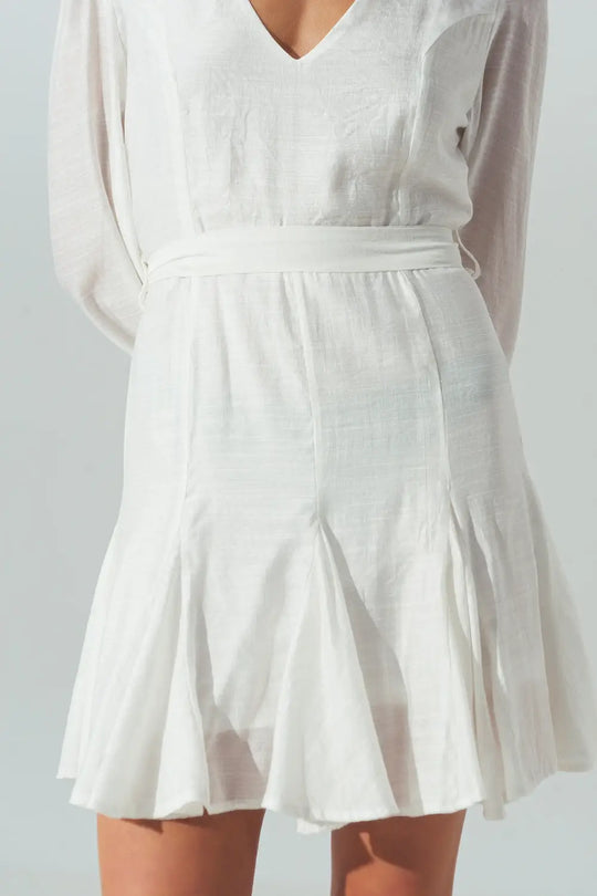 Robe à Col V à Volants Blanc - Vestidos