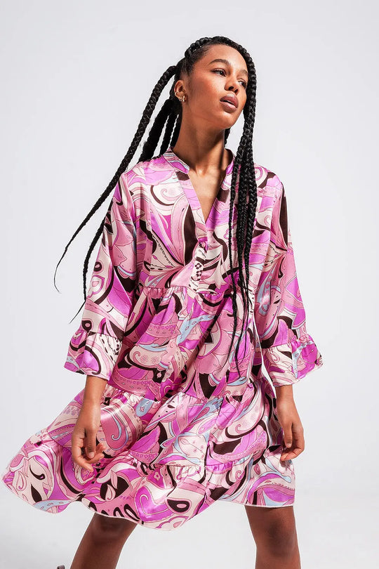 Robe à manches trois quarts rose - Vestidos