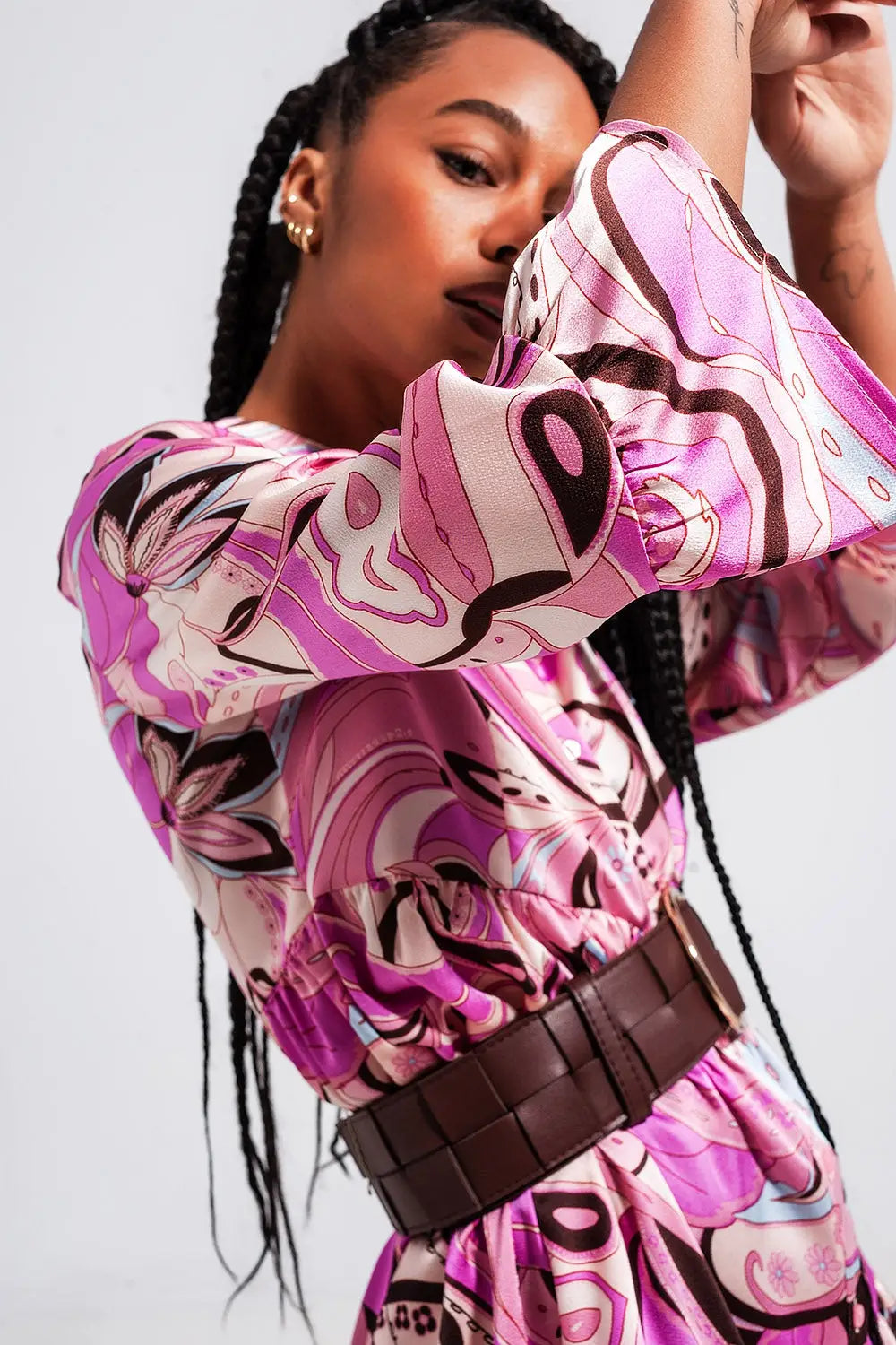 Robe à manches trois quarts rose - Vestidos