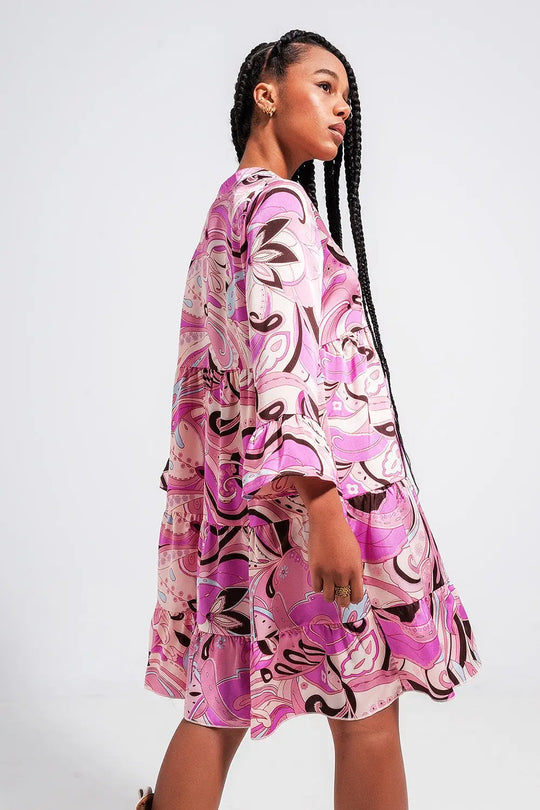 Robe à manches trois quarts rose - Vestidos