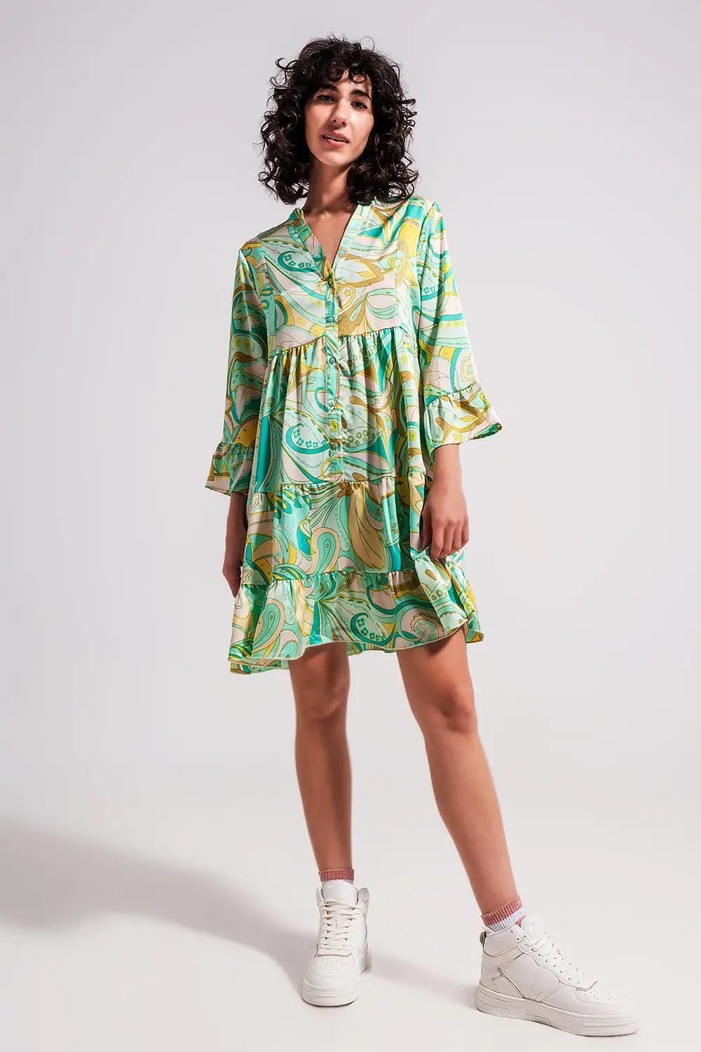 Robe à manches trois quarts Vert - Vestidos