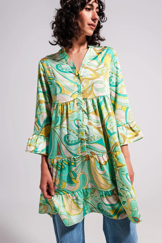 Robe à manches trois quarts Vert - Vestidos