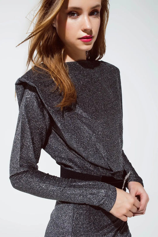 Robe argentée brillante avec détail de dos ouvert - Vestidos