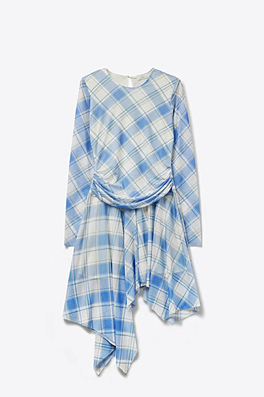 Robe asymétrique à manches longues en tissu en maille bleu - Vestidos