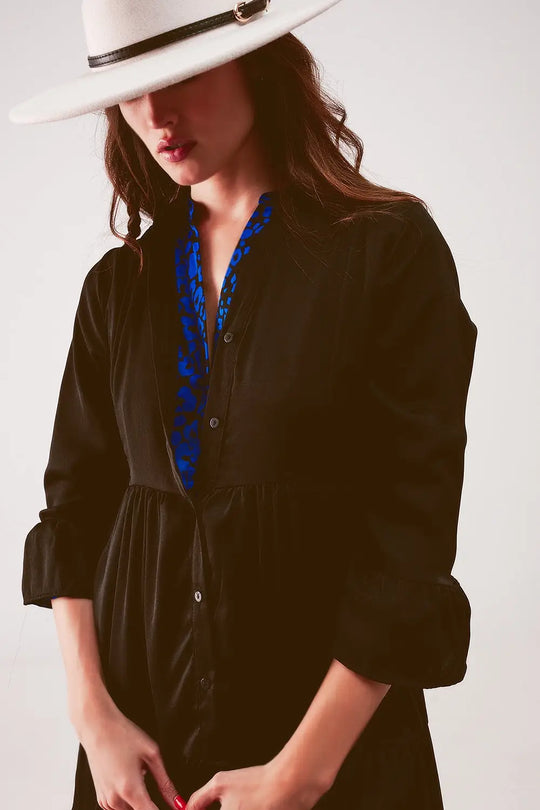 Robe babydoll courte à volants superposés noire - Vestidos