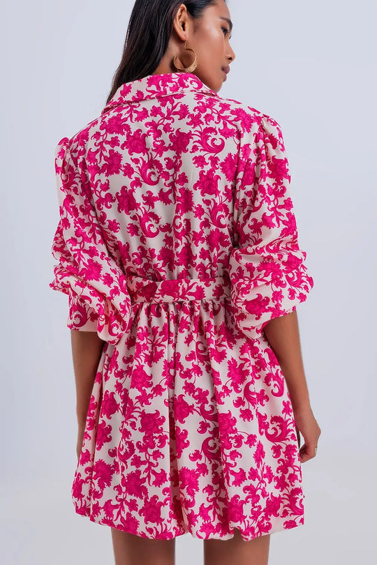 Robe babydoll courte vintage fleurie fuchsia - Vestidos