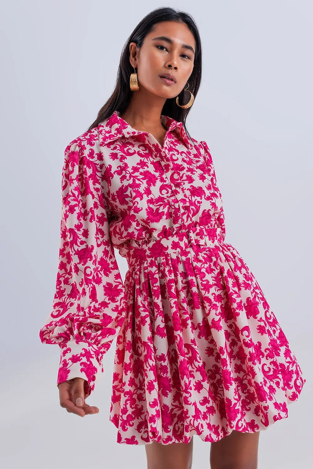 Robe babydoll courte vintage fleurie fuchsia - Vestidos
