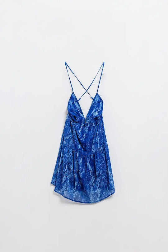 Robe BabyDoll dos nu à imprimé bleu serpent - Vestidos