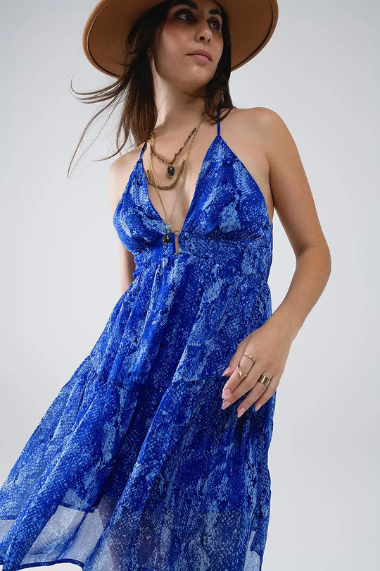 Robe BabyDoll dos nu à imprimé bleu serpent - Vestidos