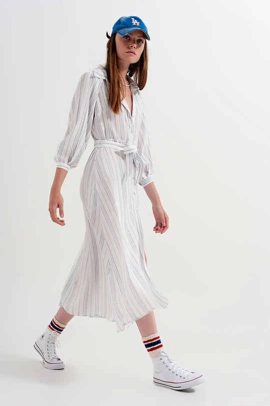 Robe babydoll mi-longue boutonnée à rayures - Vestidos