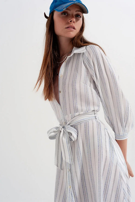 Robe babydoll mi-longue boutonnée à rayures - Vestidos
