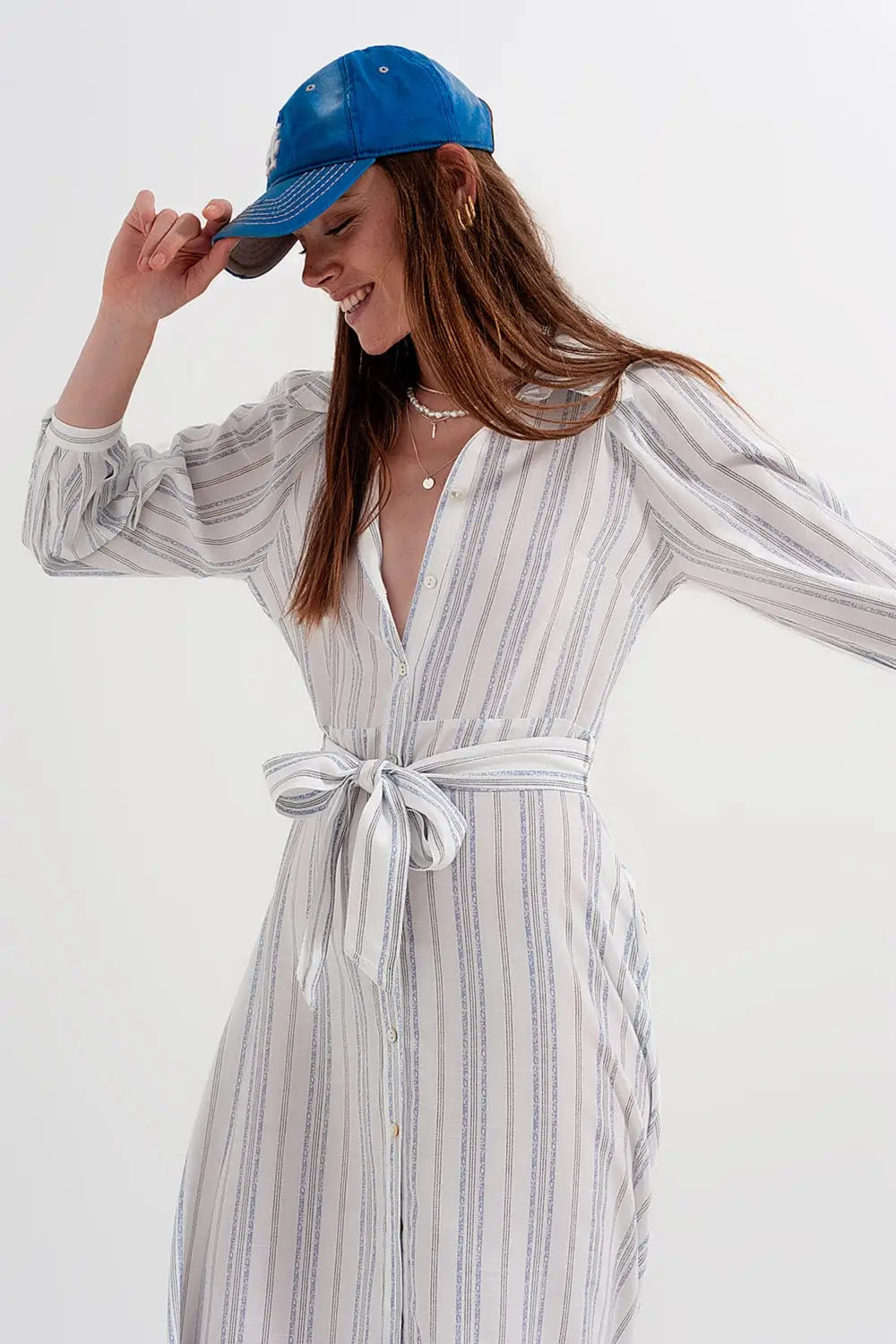 Robe babydoll mi-longue boutonnée à rayures - Vestidos