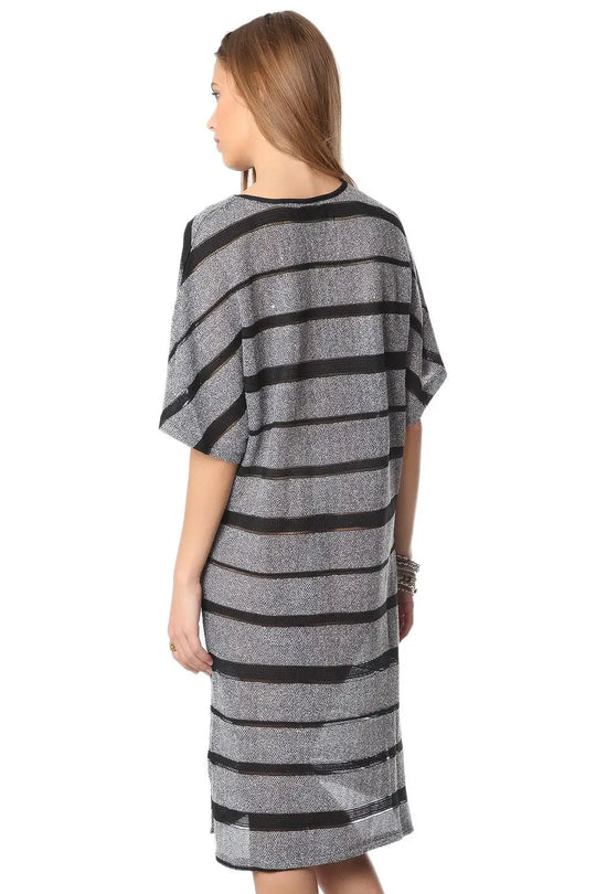 Robe bleu marine à rayures avec façon cage - Vestidos
