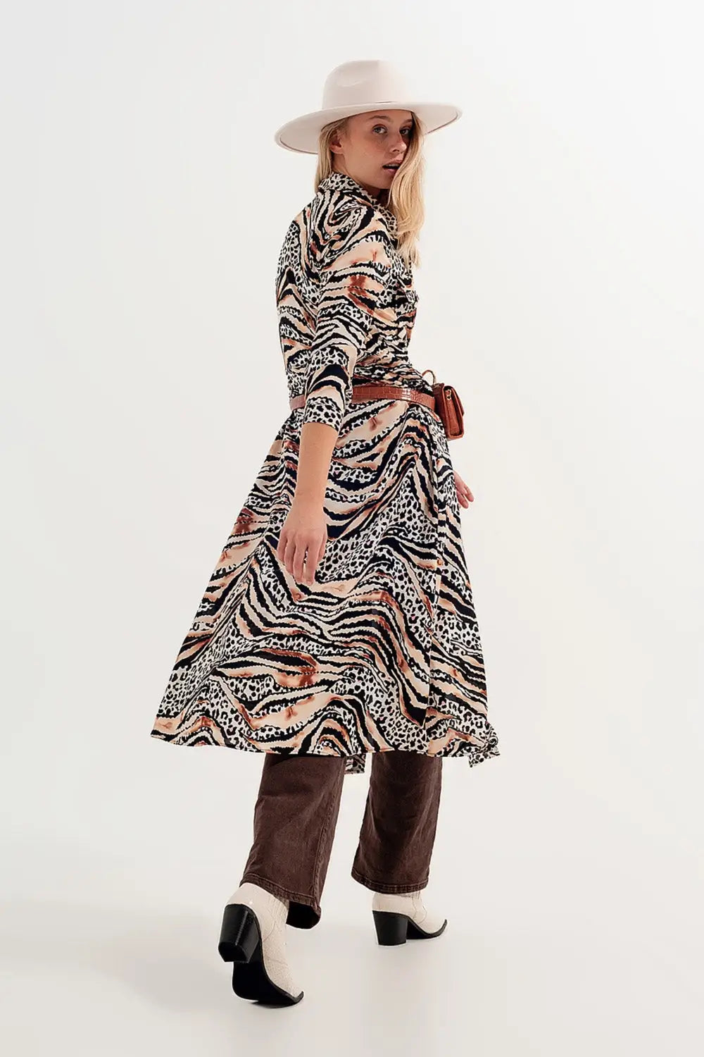 Robe chemise à imprimé animal Naturel - Vestidos