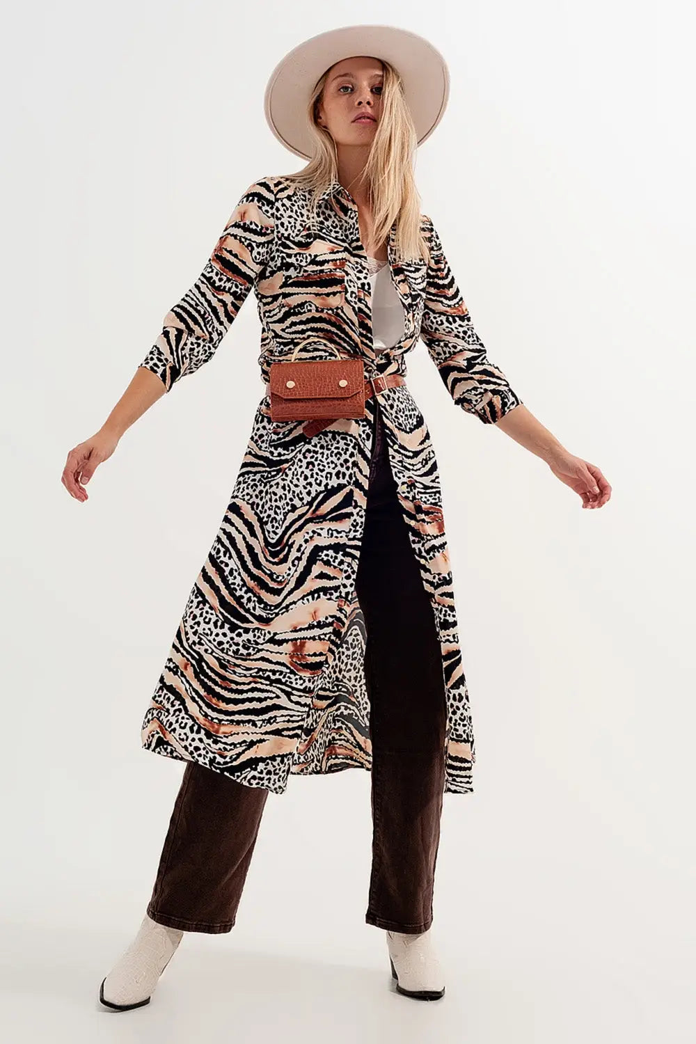 Robe chemise à imprimé animal Naturel - Vestidos